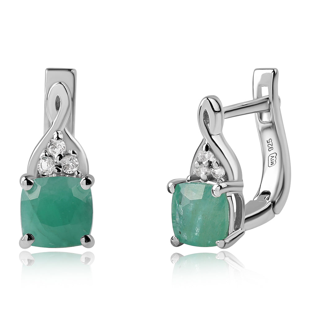 Pendientes de Plata con Esmeralda de Brasil y Topacio Blanco 1 
