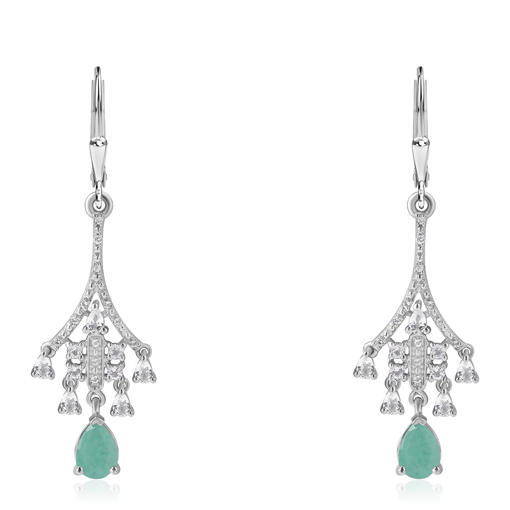 Pendientes de Plata con Esmeralda de Brasil y Topacio Blanco