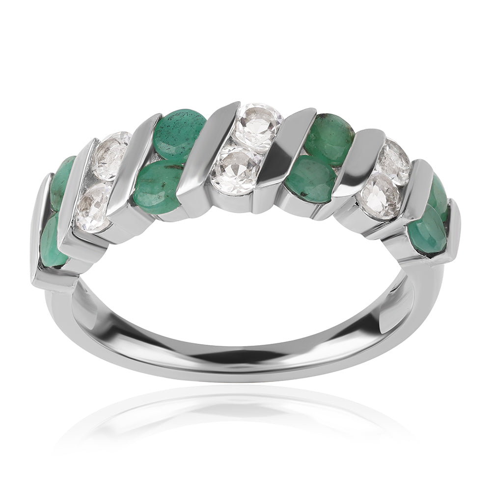 Anillo de Plata con Esmeralda de Brasil y Topacio Blanco 1 