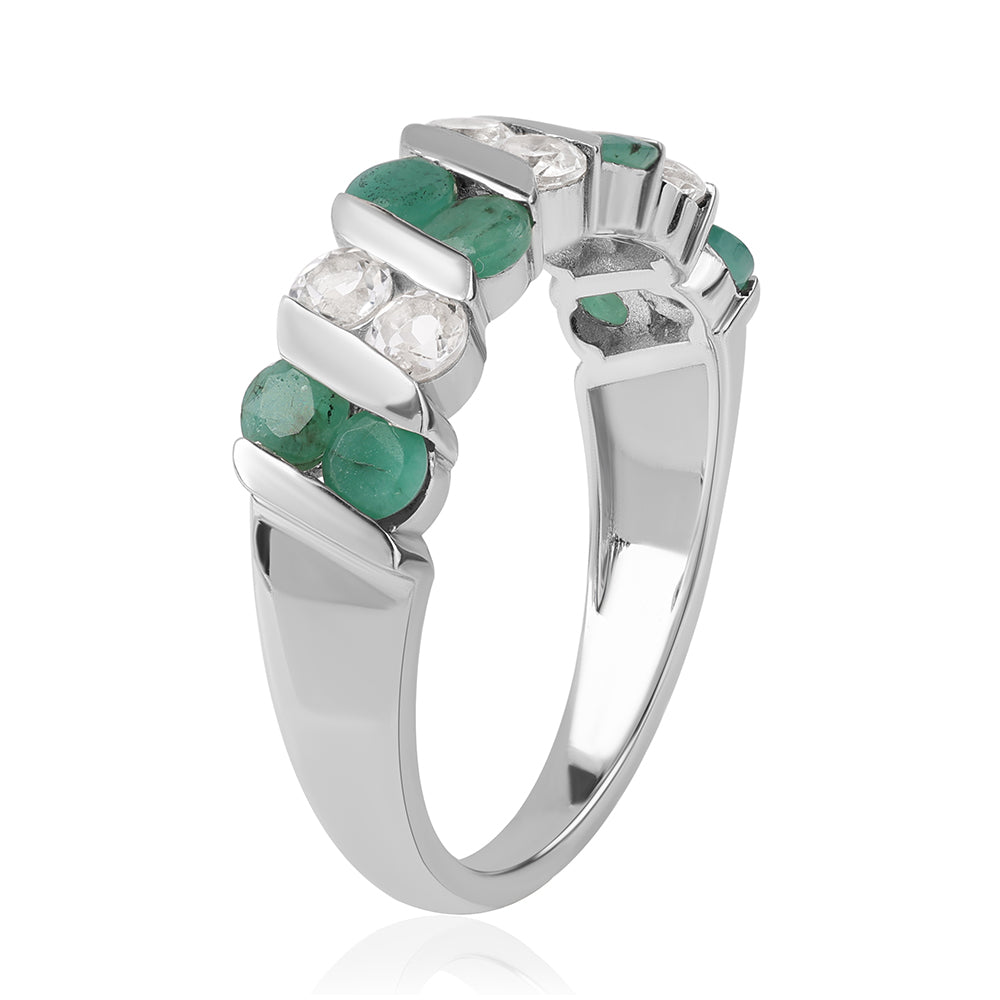 Anillo de Plata con Esmeralda de Brasil y Topacio Blanco 5 