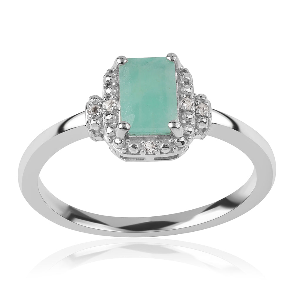 Anillo de Plata con Esmeralda de Brasil y Topacio Blanco 5 