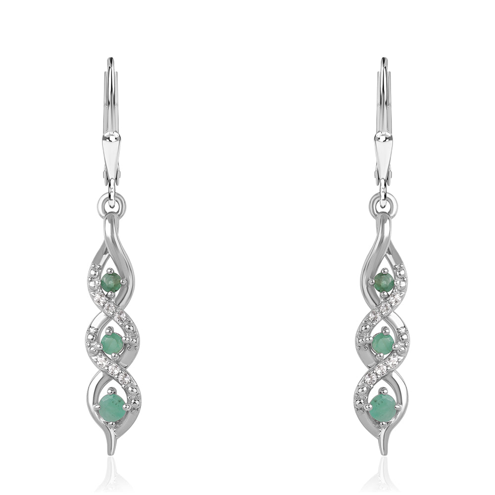 Pendientes de Plata con Esmeralda de Brasil y Topacio Blanco 6 