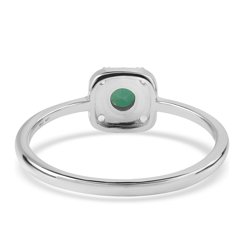 Conjunto de Plata con Esmeralda de Brasil y Topacio Blanco ( Pendientes +Anillo +Colgante ) 4 