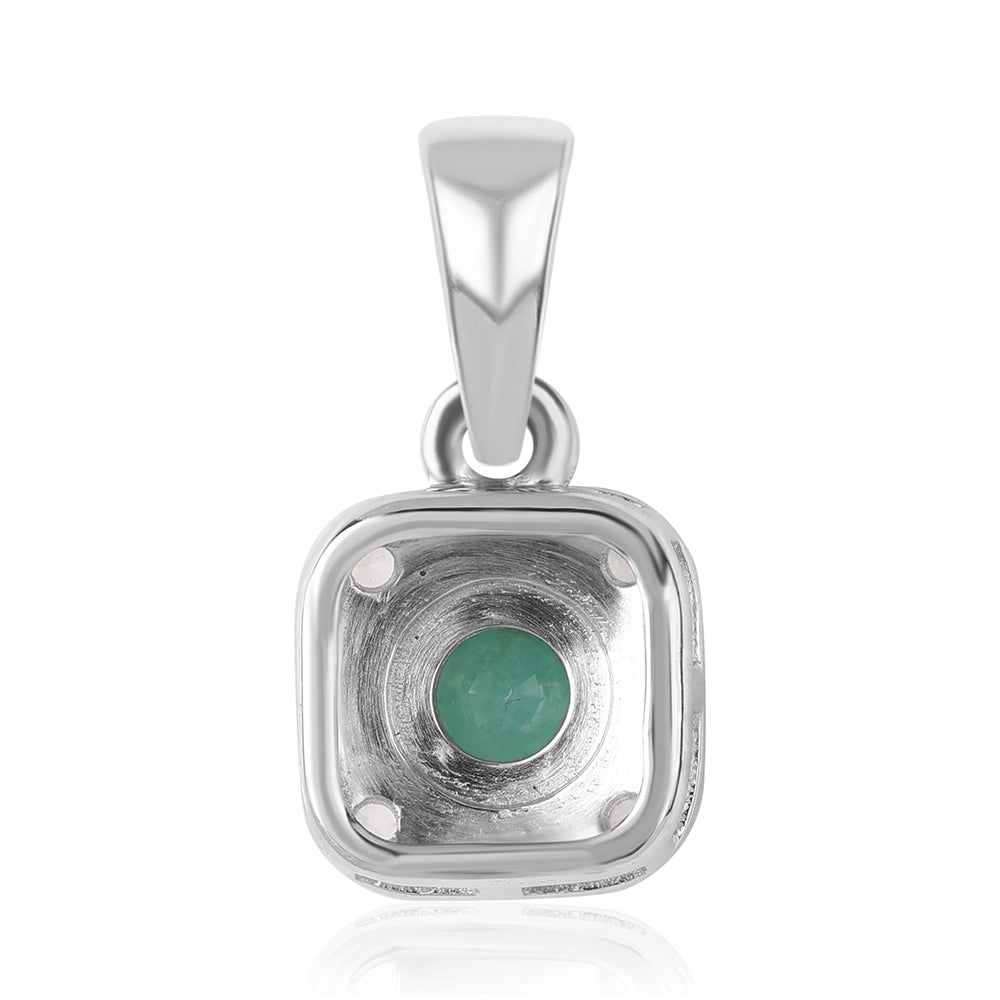 Conjunto de Plata con Esmeralda de Brasil y Topacio Blanco ( Pendientes +Anillo +Colgante ) 5 