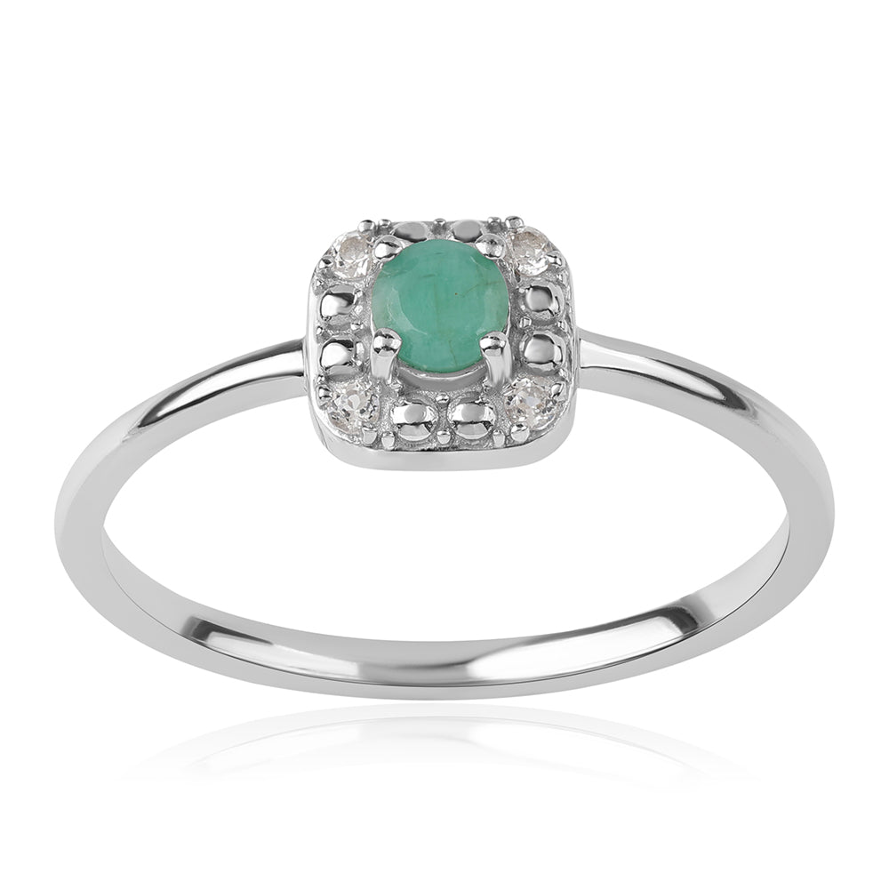Conjunto de Plata con Esmeralda de Brasil y Topacio Blanco ( Pendientes +Anillo +Colgante ) 2 