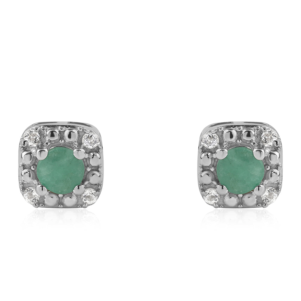 Conjunto de Plata con Esmeralda de Brasil y Topacio Blanco ( Pendientes +Anillo +Colgante ) 10 
