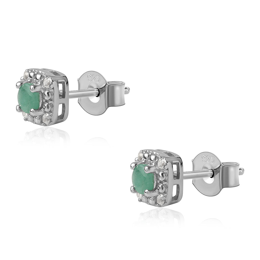 Conjunto de Plata con Esmeralda de Brasil y Topacio Blanco ( Pendientes +Anillo +Colgante )