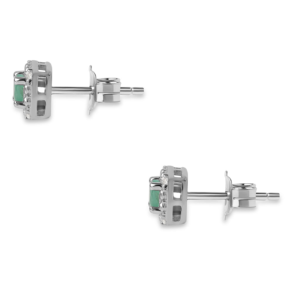 Conjunto de Plata con Esmeralda de Brasil y Topacio Blanco ( Pendientes +Anillo +Colgante ) 12 