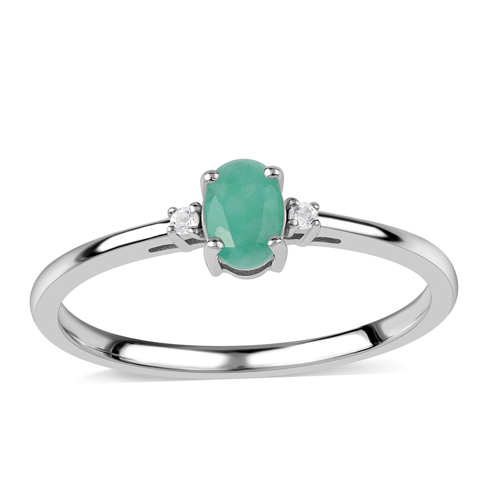 Anillo de Plata con Esmeralda de Brasil y Topacio Blanco