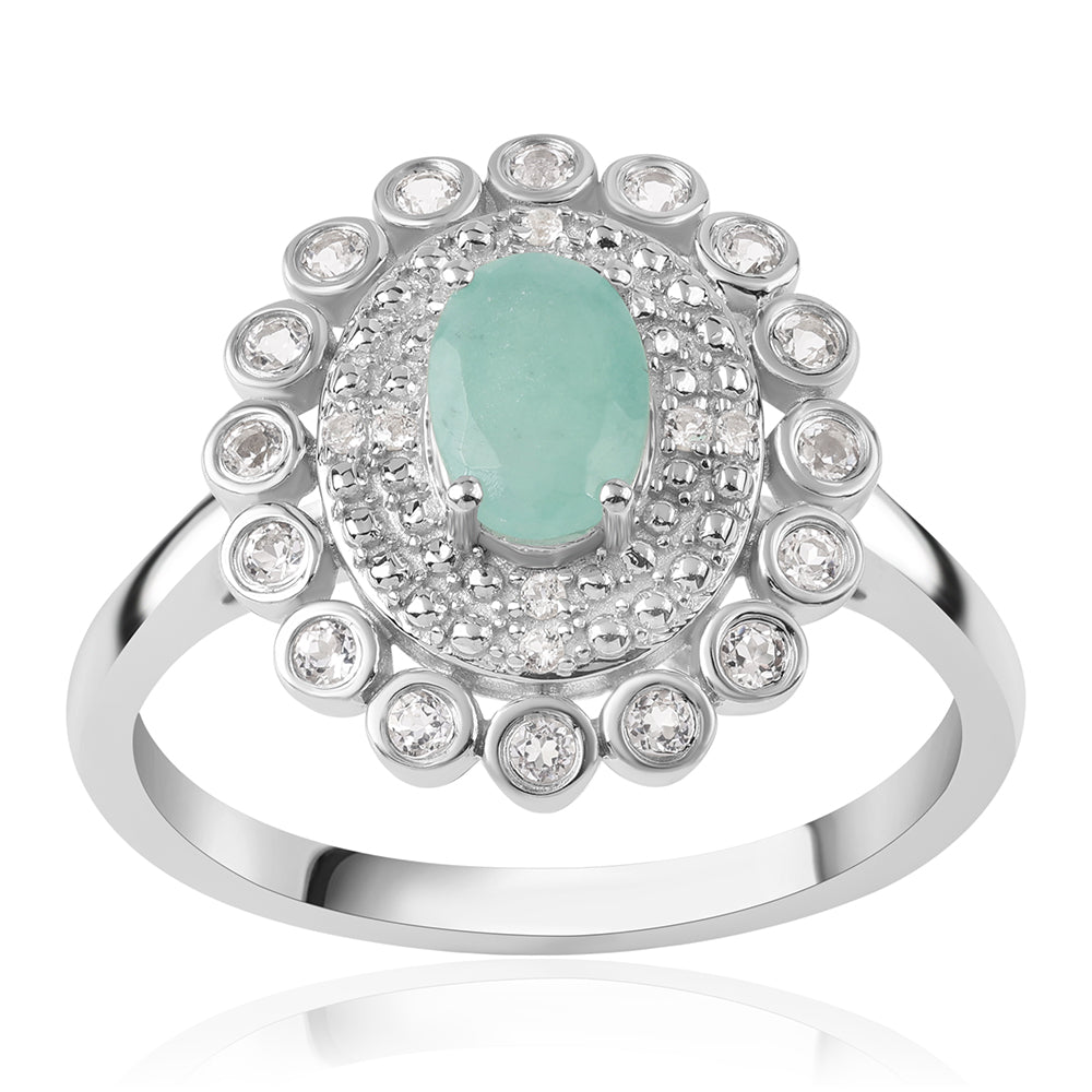 Anillo de Plata con Esmeralda de Brasil y Topacio Blanco