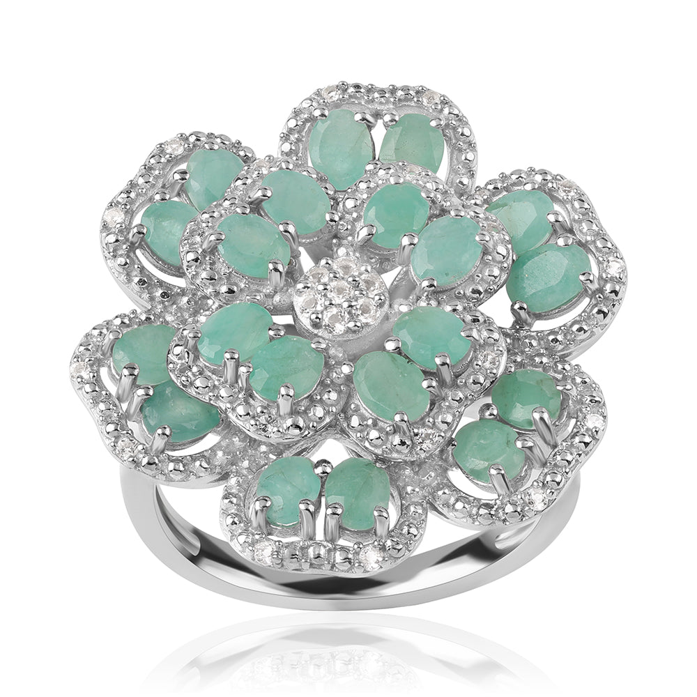 Anillo de Plata con Esmeralda de Brasil y Topacio Blanco 2 