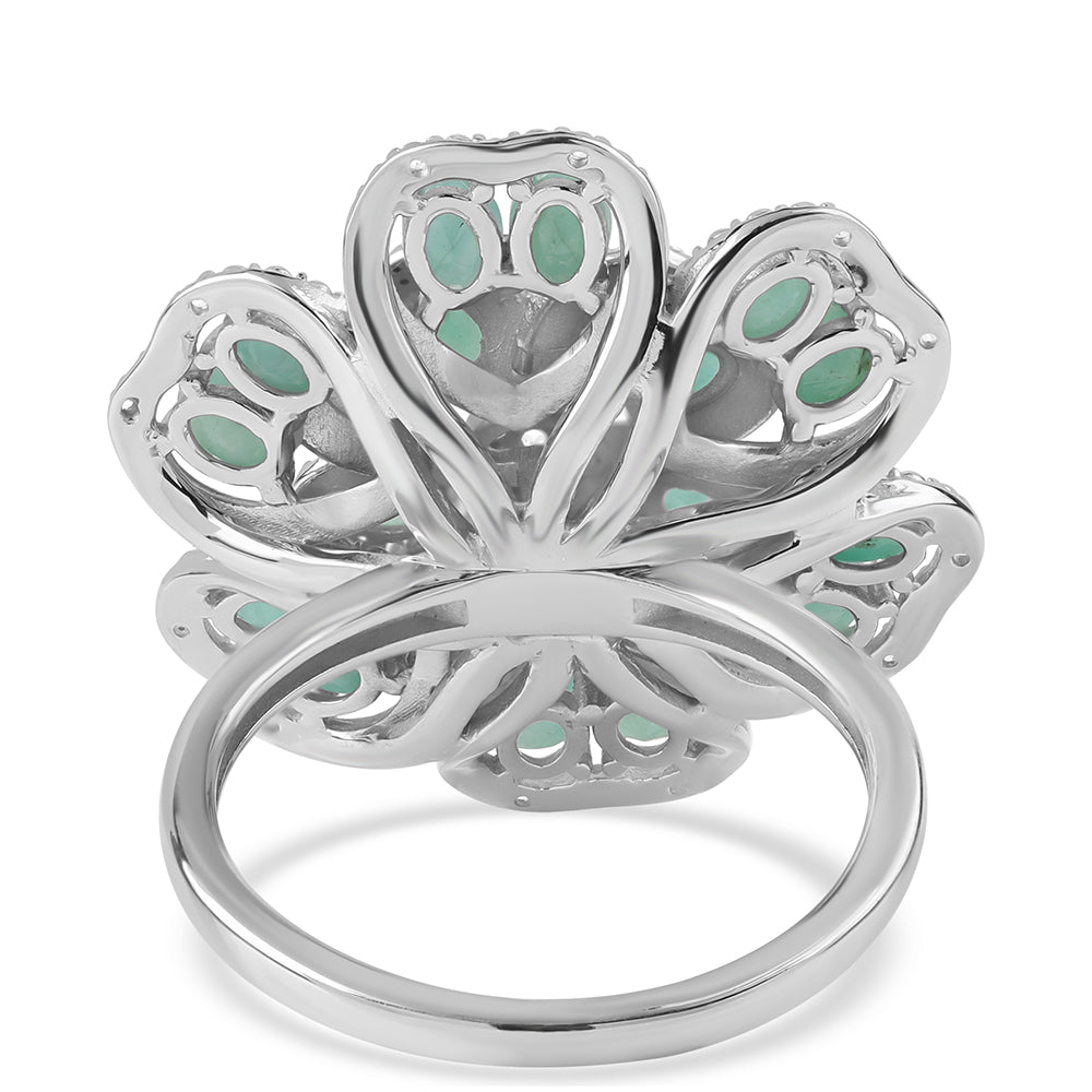 Anillo de Plata con Esmeralda de Brasil y Topacio Blanco 6 