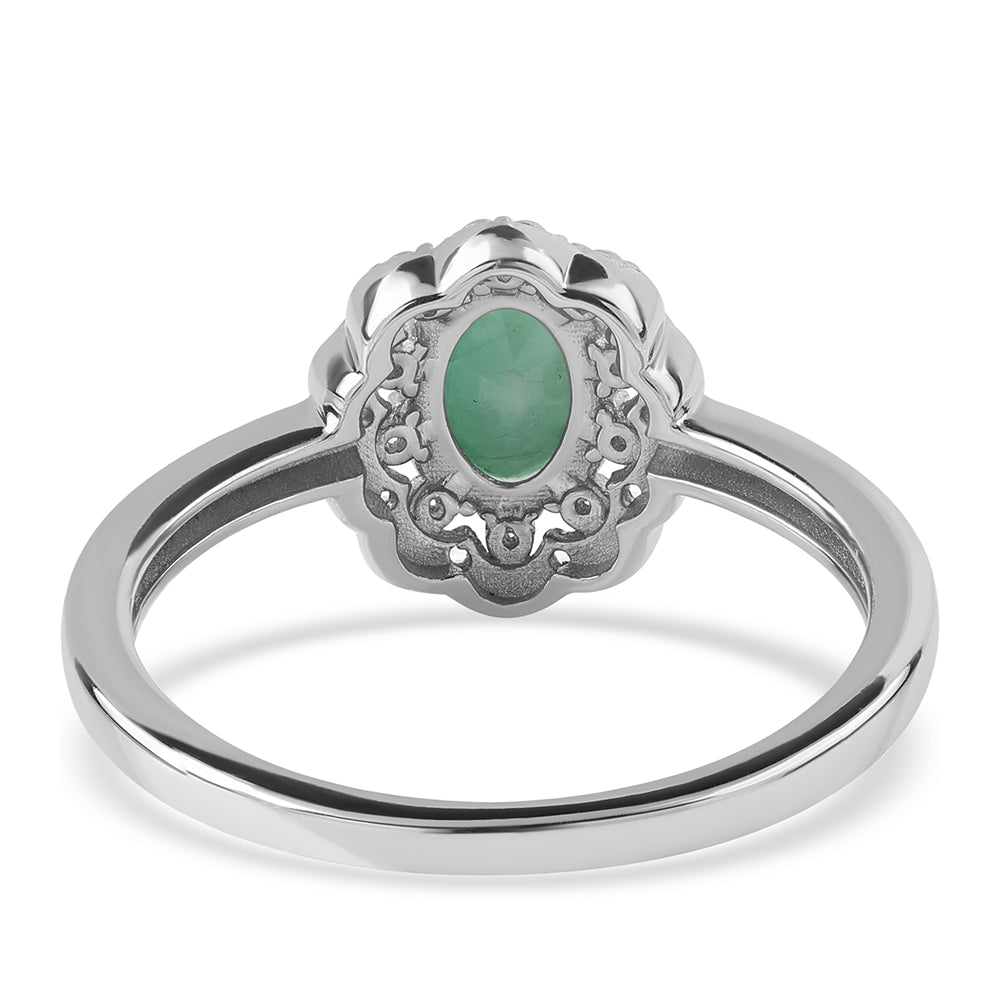 Anillo de Plata con Esmeralda de Brasil y Topacio Blanco 4 