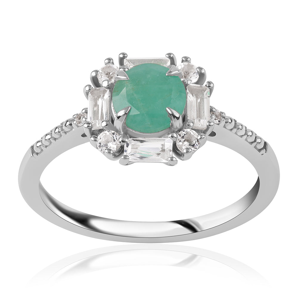 Anillo de Plata con Esmeralda de Brasil y Topacio Blanco 2 