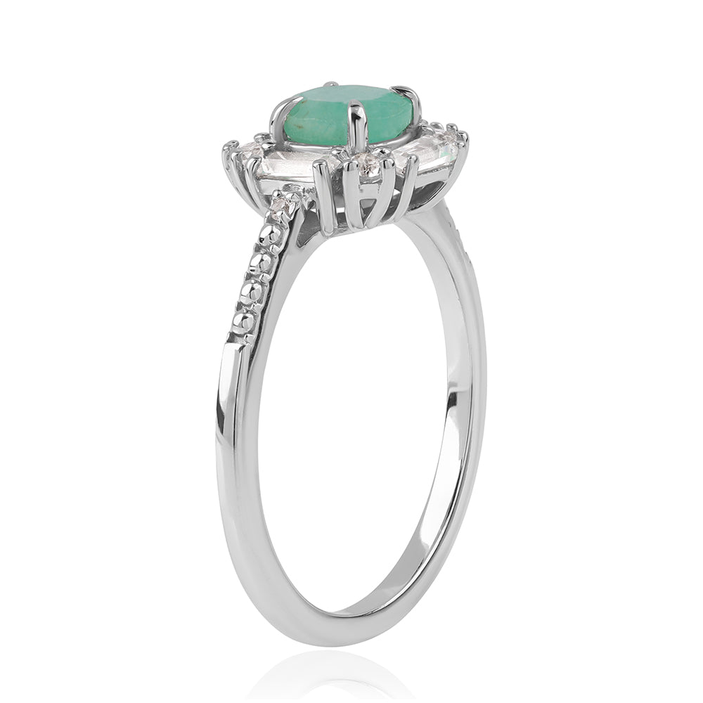 Anillo de Plata con Esmeralda de Brasil y Topacio Blanco