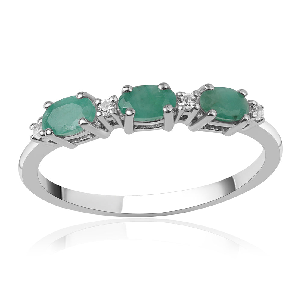 Anillo de Plata con Esmeralda de Brasil y Topacio Blanco