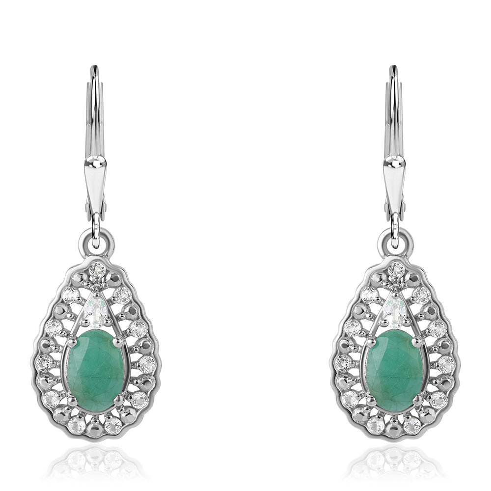 Pendientes de Plata con Esmeralda de Brasil y Topacio Blanco