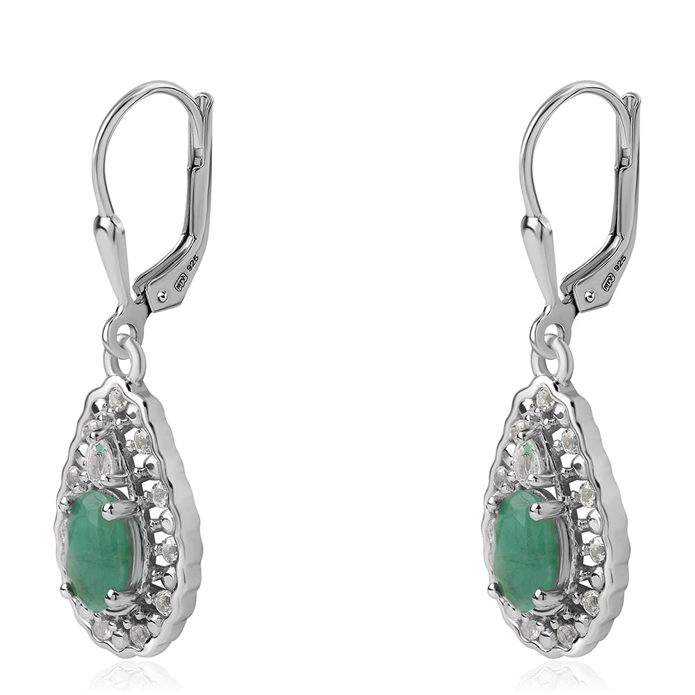 Pendientes de Plata con Esmeralda de Brasil y Topacio Blanco 2 