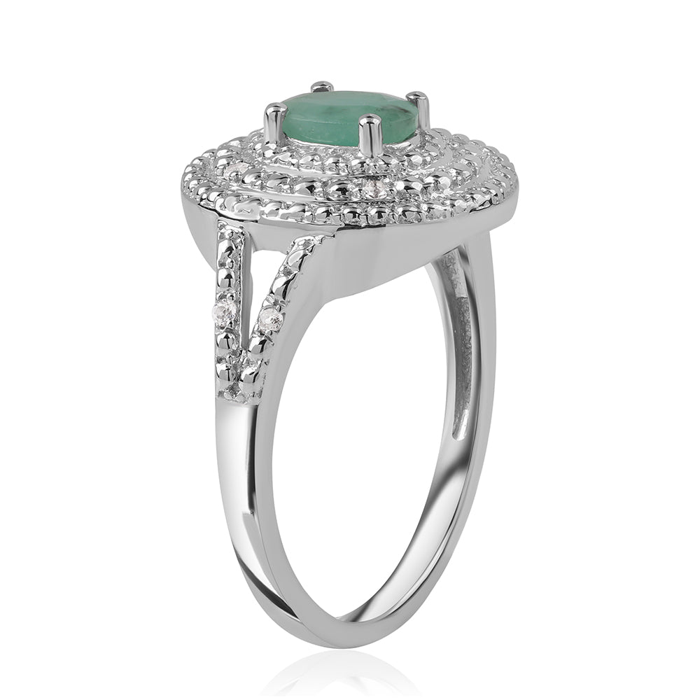 Anillo de Plata con Esmeralda de Brasil y Topacio Blanco 2 