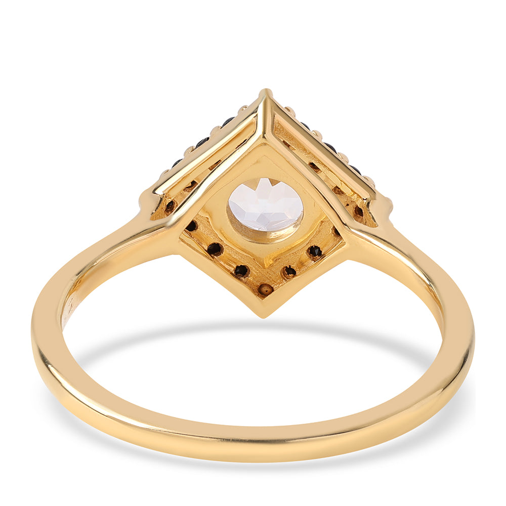 Anillo de Plata Bañada en Oro con Espinela Negra y Topacio Blanco 3 