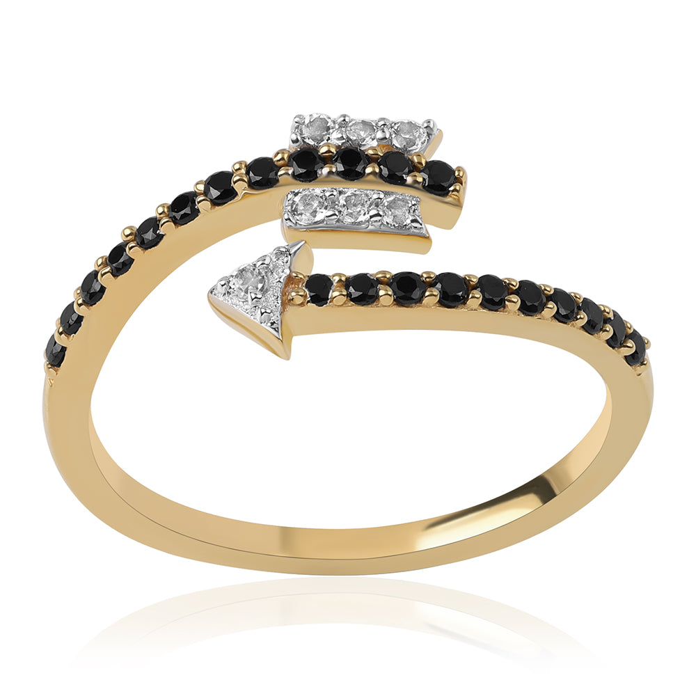 Anillo de Plata Bañada en Oro con Espinela Negra y Topacio Blanco 1 