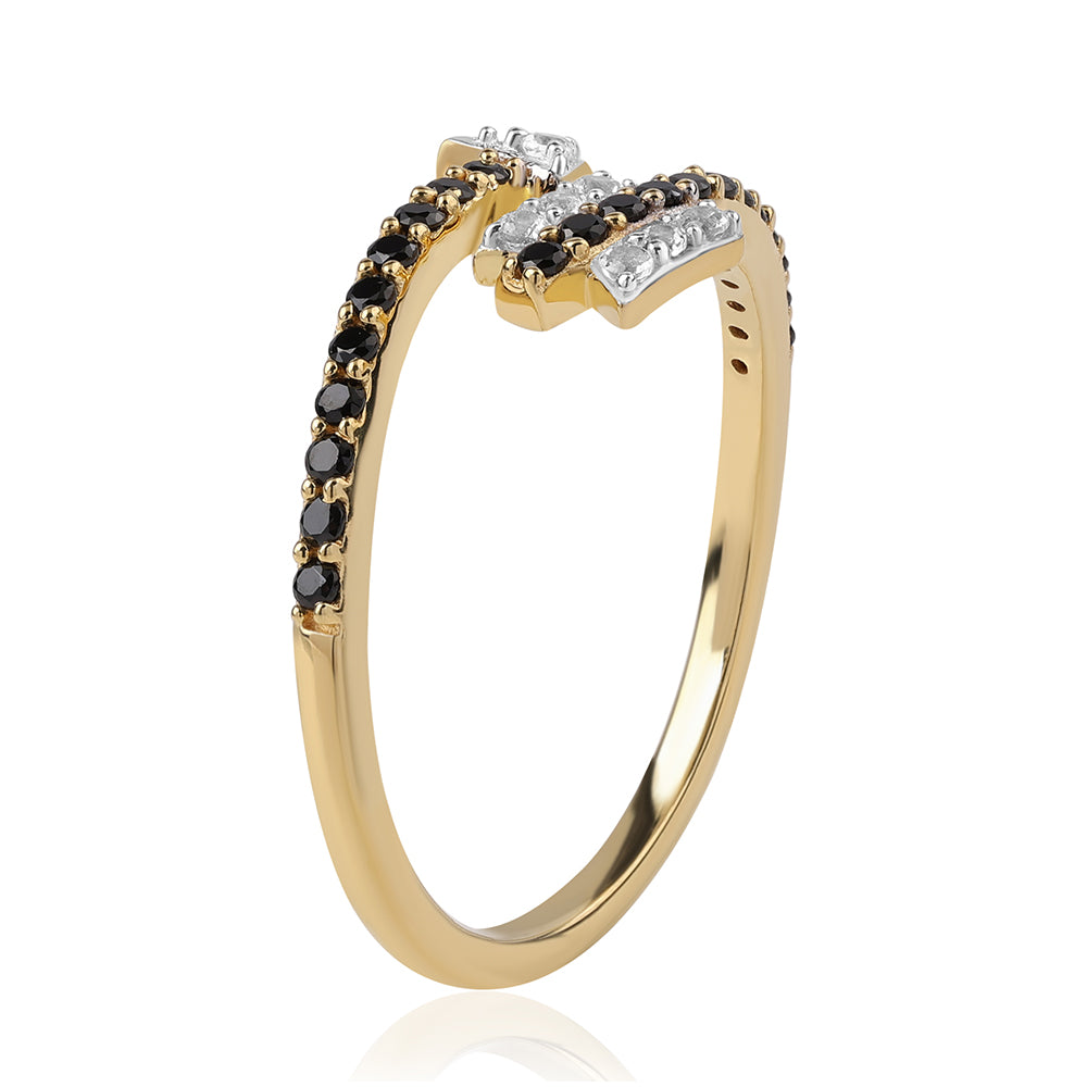 Anillo de Plata Bañada en Oro con Espinela Negra y Topacio Blanco 3 