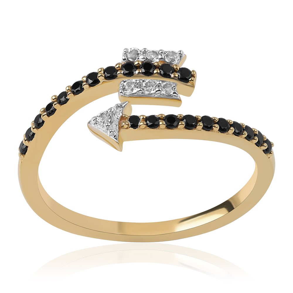 Anillo de Plata Bañada en Oro con Espinela Negra y Topacio Blanco