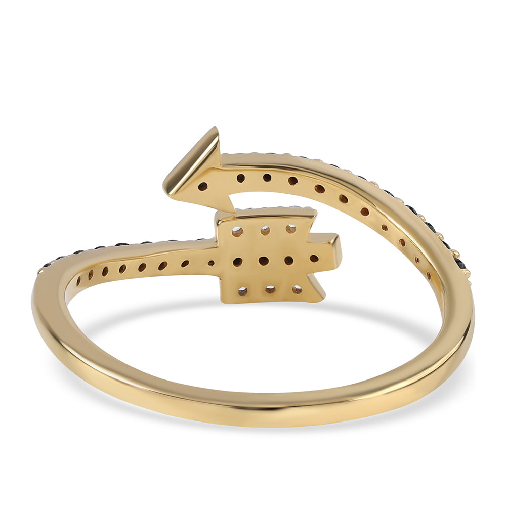 Anillo de Plata Bañada en Oro con Espinela Negra y Topacio Blanco 6 