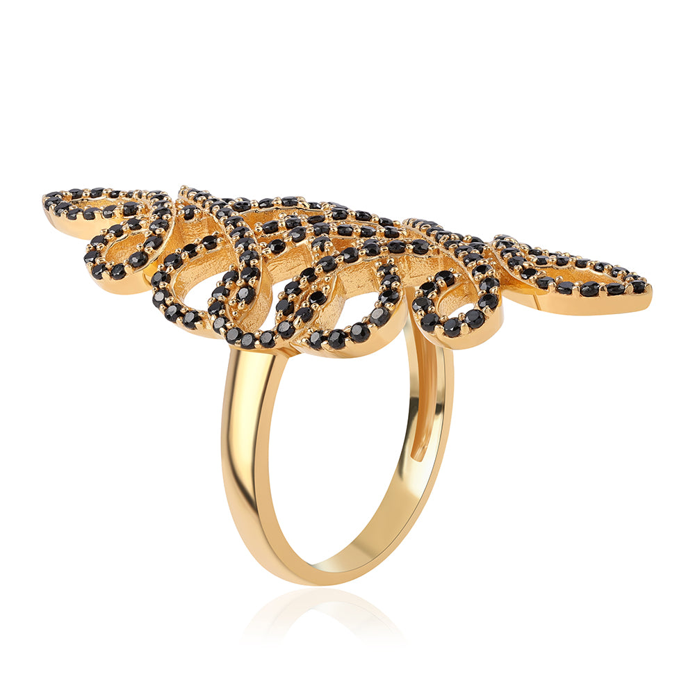 Anillo de Plata Bañada en Oro con Espinela Negra 2 