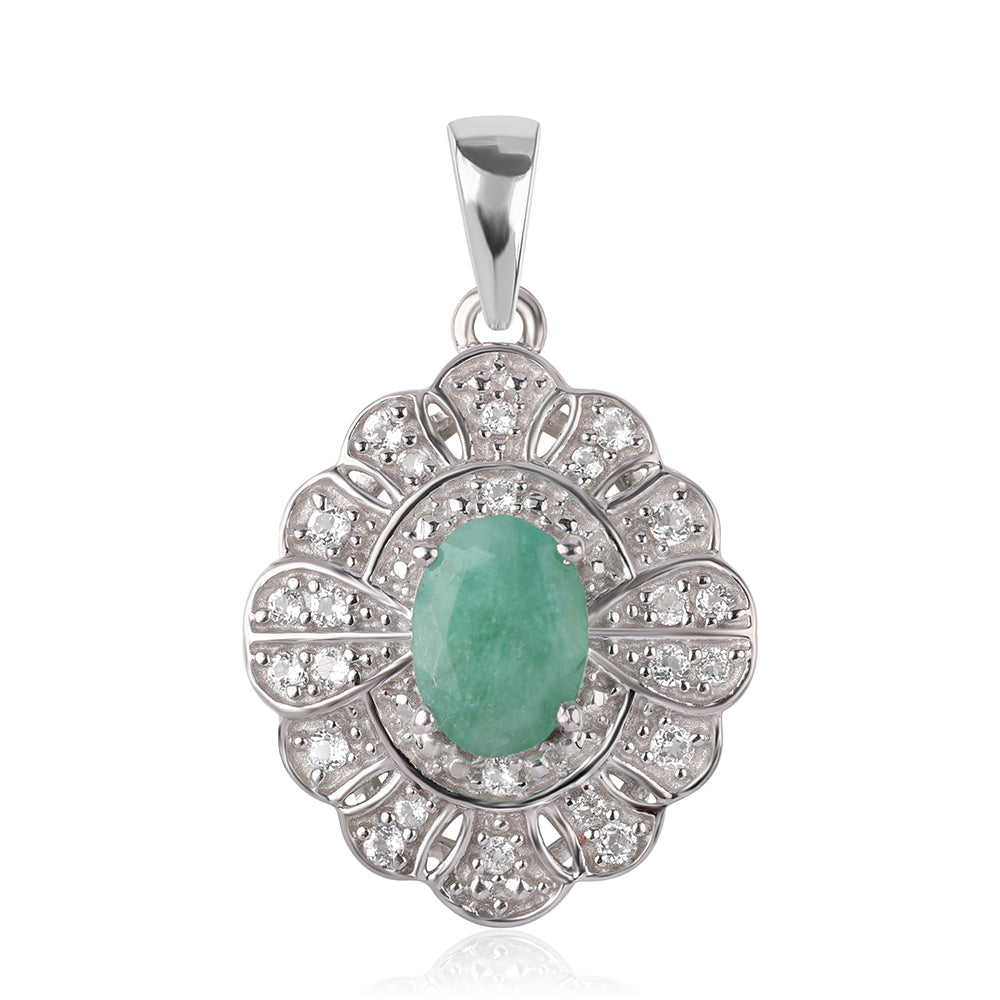Colgante de Plata con Esmeralda de Brasil y Topacio Blanco 1 