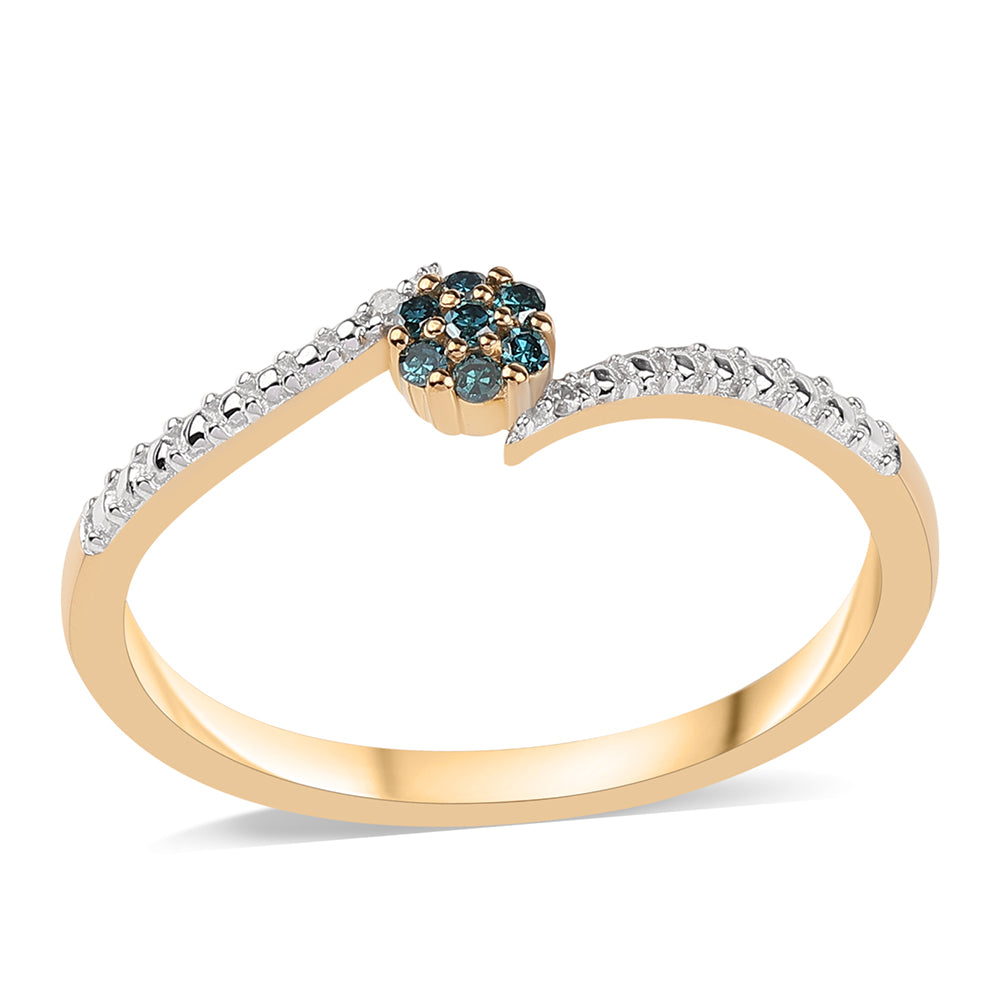 Anillo de Plata Bañada en Oro con Diamante Azul y Diamante blanco 1 