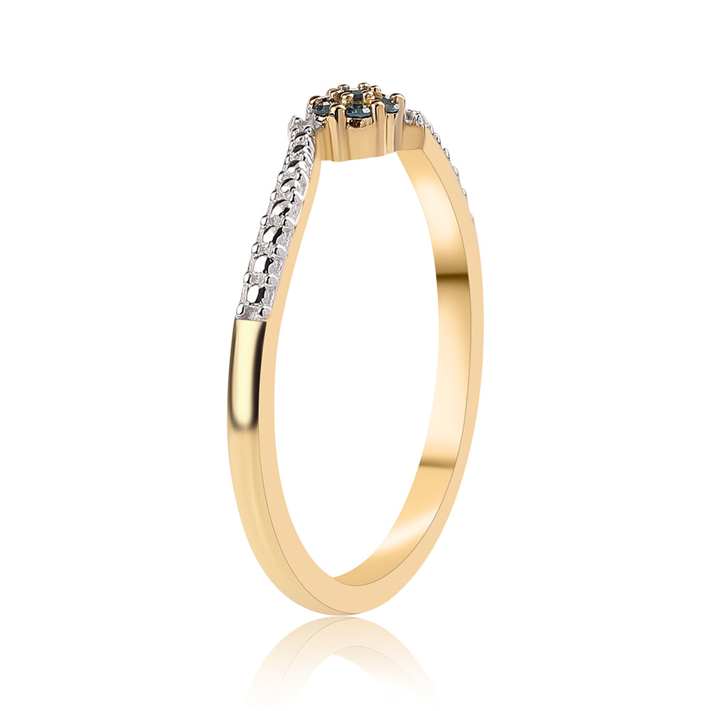 Anillo de Plata Bañada en Oro con Diamante Azul y Diamante blanco 2 
