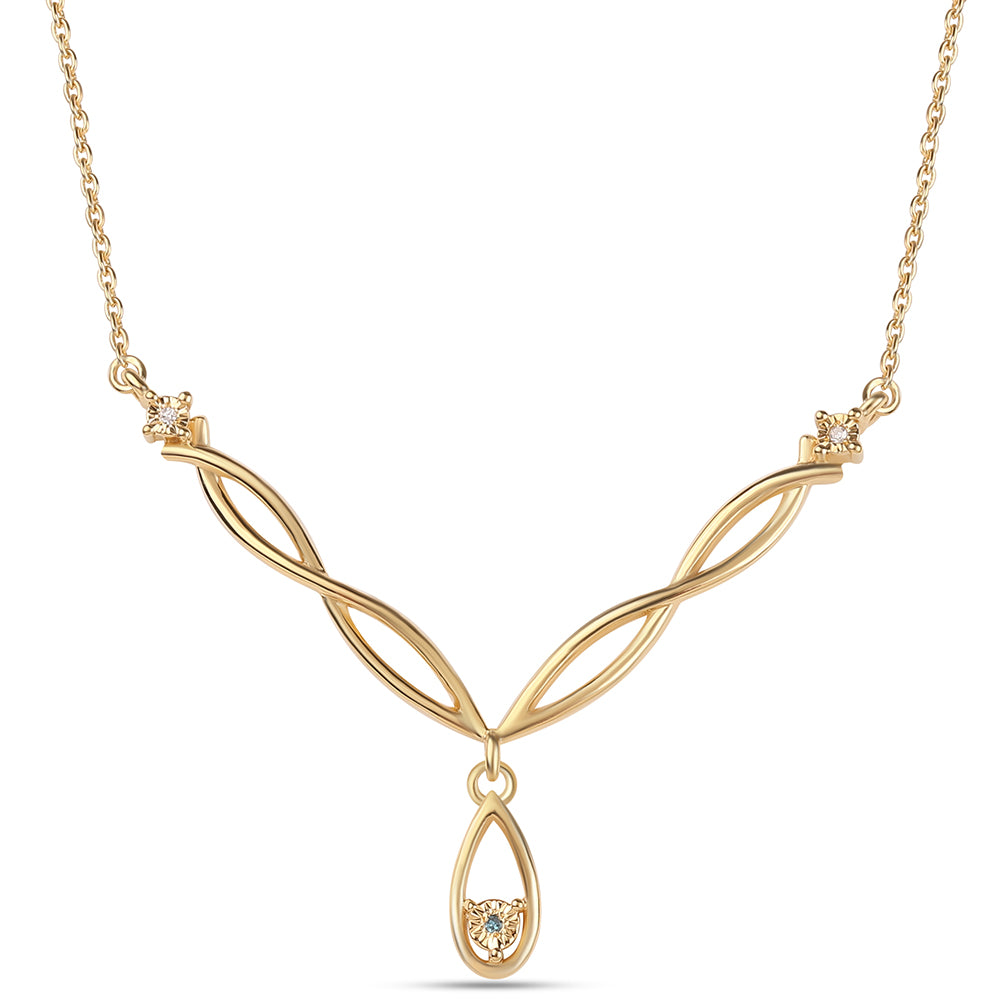 Collar de Plata Bañada en Oro con Diamante Azul y Diamante blanco