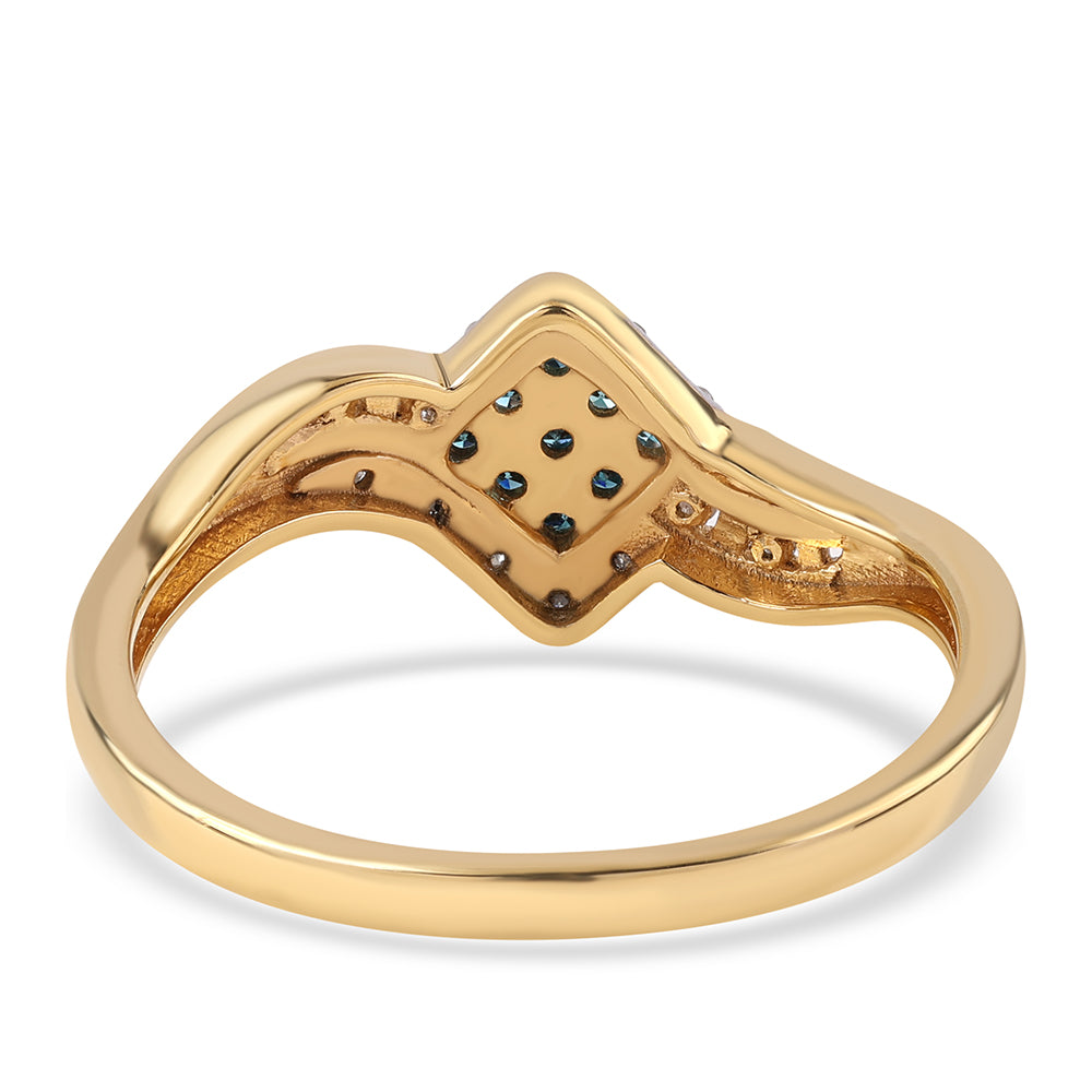 Anillo de Plata Bañada en Oro con Diamante Azul y Diamante blanco 3 