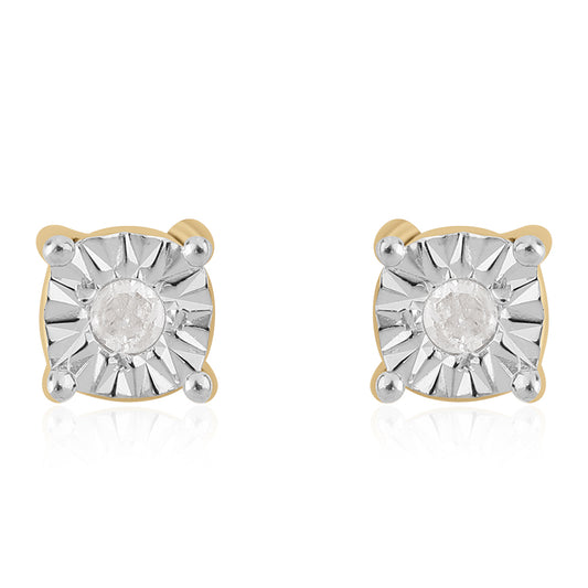 Pendientes de Plata Bañada en Oro con Diamante blanco