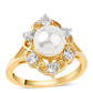 Anillo de Plata Bañada en Oro con Perla blanca de agua dulce y Topacio Blanco