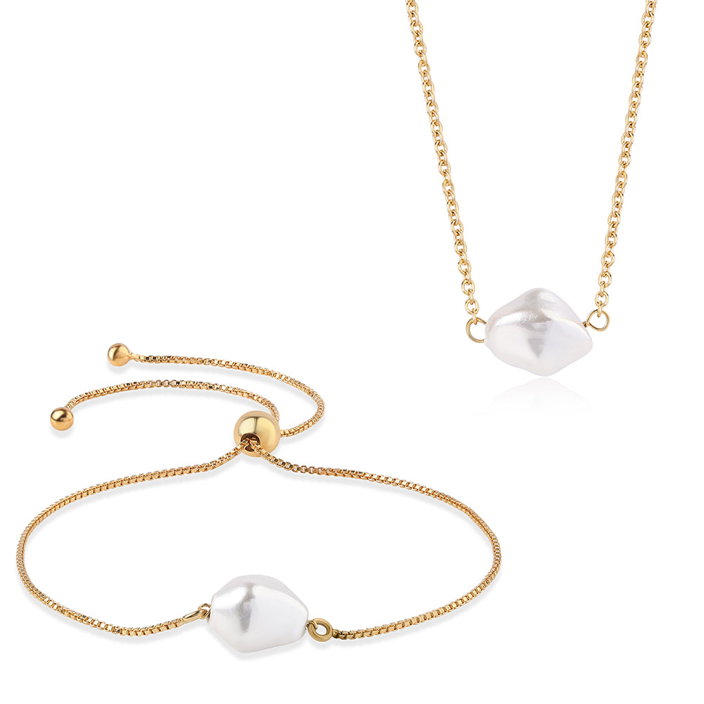 Conjunto de Plata Bañada en Oro con Perla de agua dulce blanca barroca
