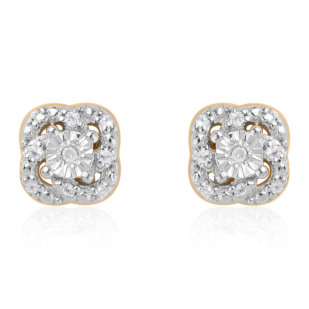 Conjunto de Plata Bañada en Oro con Diamante blanco y Topacio Blanco ( Pendientes +Anillo +Colgante ) 3 