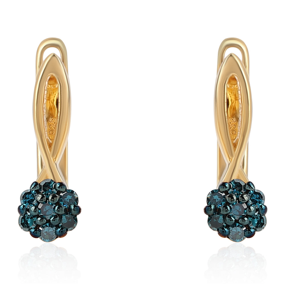 Pendientes de Plata Bañada en Oro con Diamante Azul