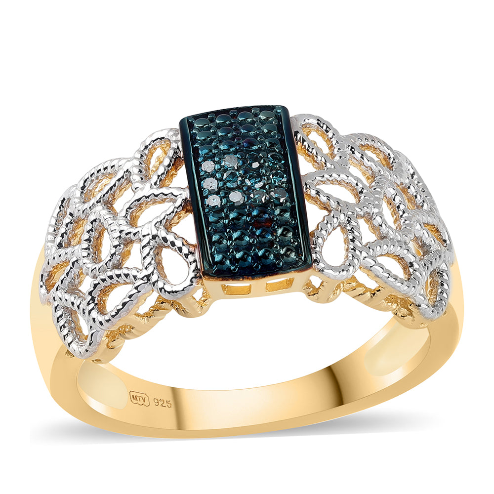 Anillo de Plata Bañada en Oro con Diamante Azul 1 