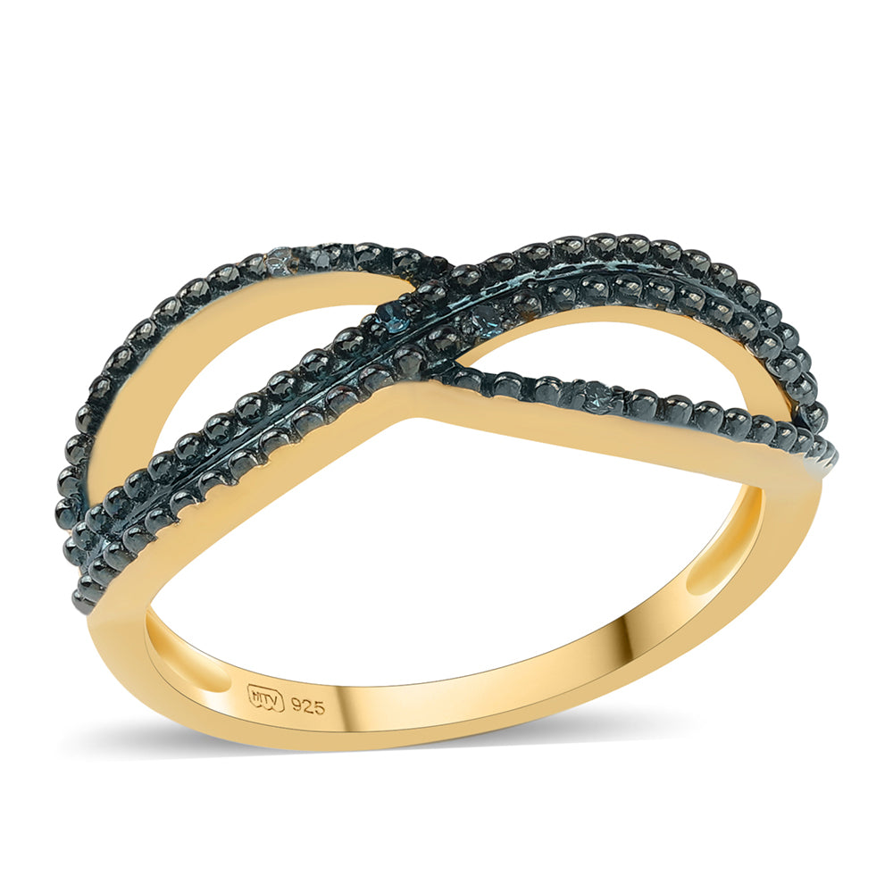 Anillo de Plata Bañada en Oro con Diamante Azul 1 
