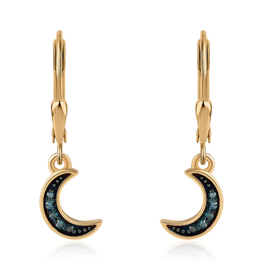 Pendientes de Plata Bañada en Oro con Diamante Azul