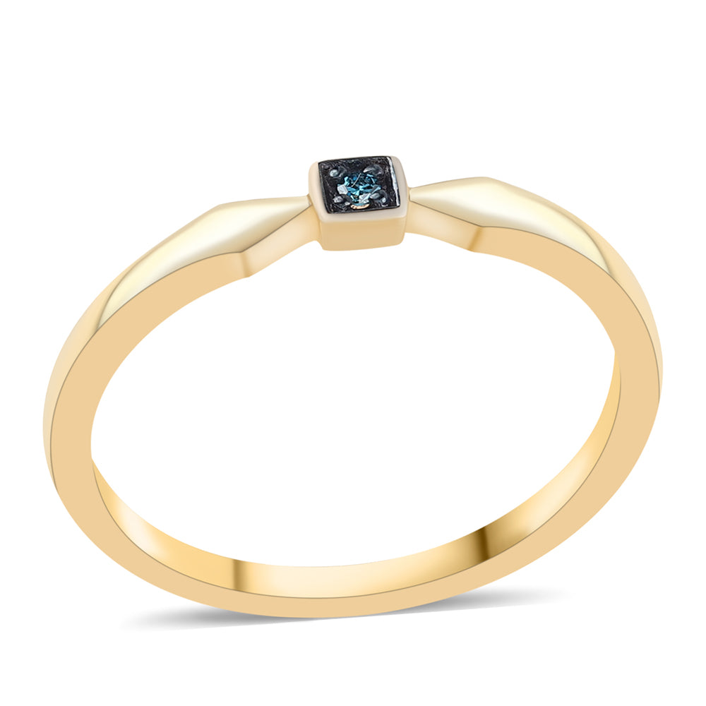 Anillo de Plata Bañada en Oro con Diamante Azul