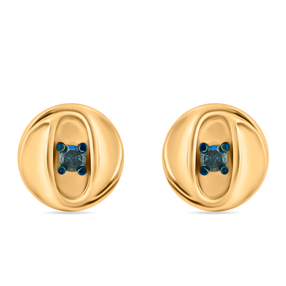 Pendientes de Plata Bañada en Oro con Diamante Azul
