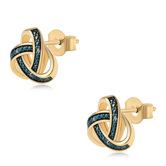 Pendientes de Plata Bañada en Oro con Diamante Azul