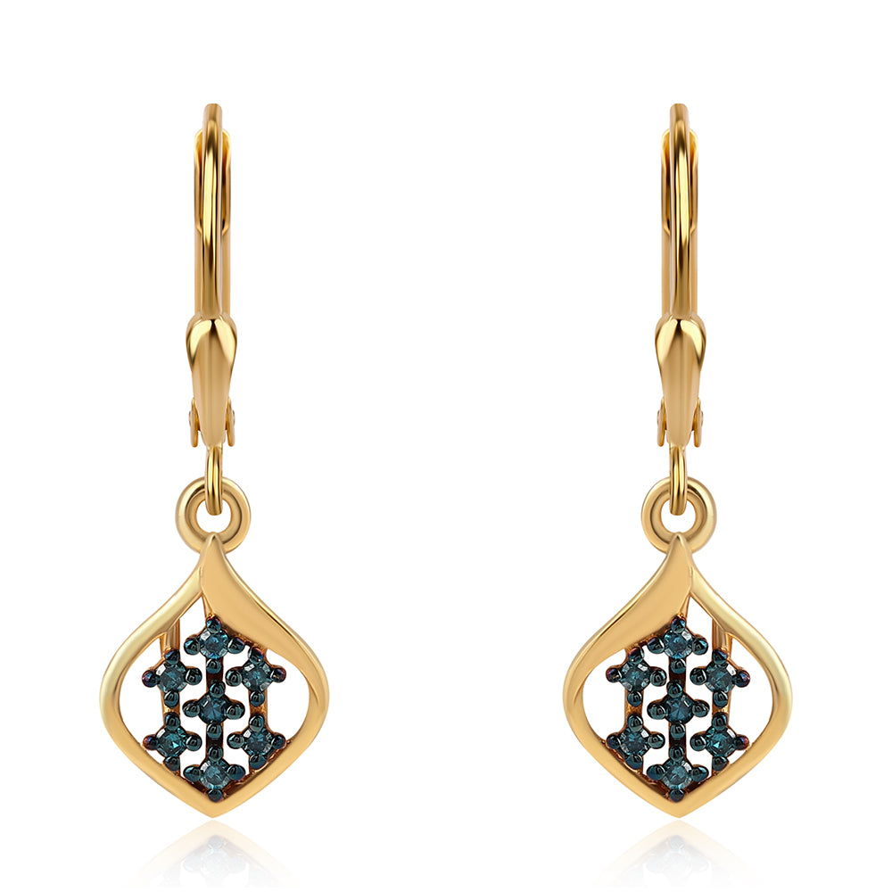 Pendientes de Plata Bañada en Oro con Diamante Azul