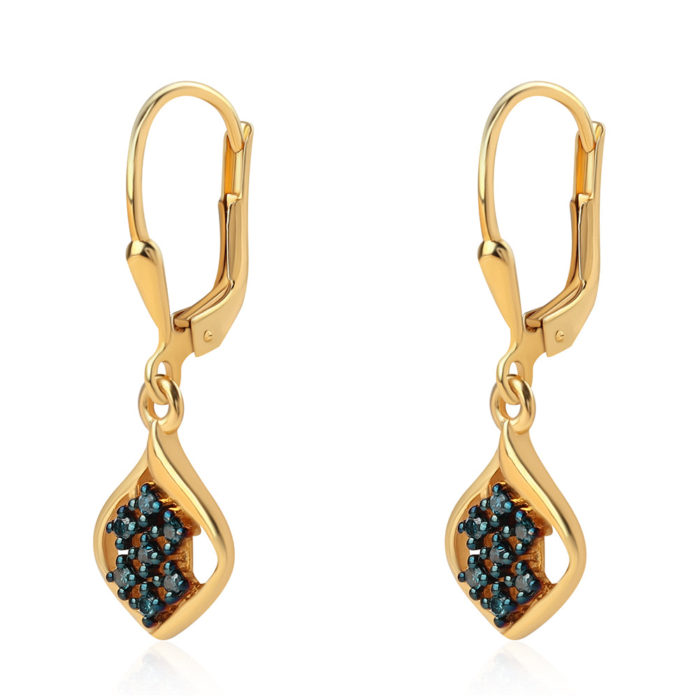 Pendientes de Plata Bañada en Oro con Diamante Azul