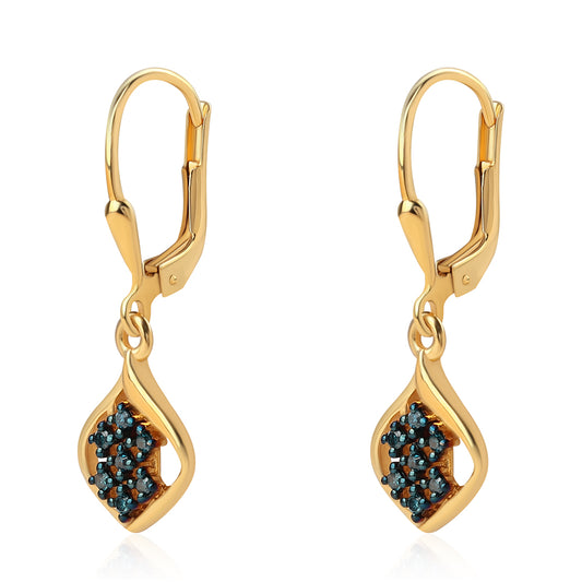 Pendientes de Plata Bañada en Oro con Diamante Azul