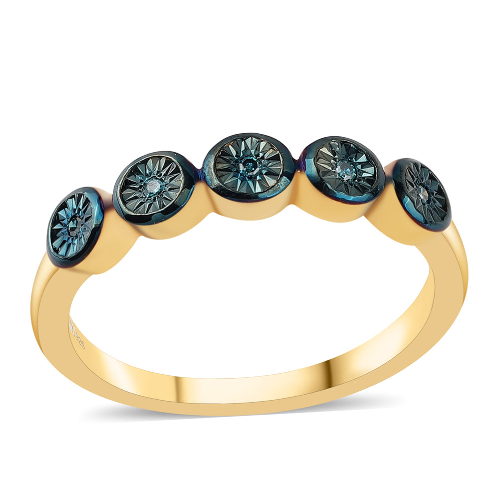 Anillo de Plata Bañada en Oro con Diamante Azul