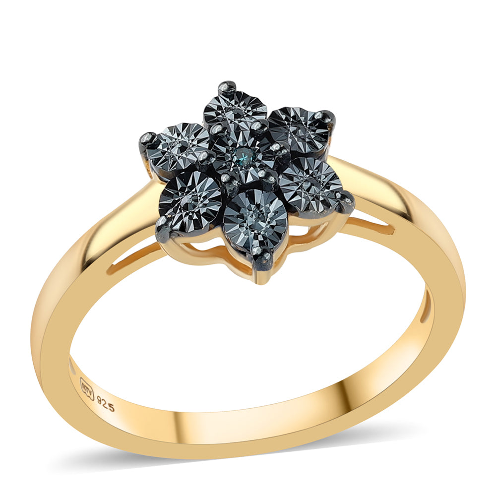 Anillo de Plata Bañada en Oro con Diamante Azul 1 